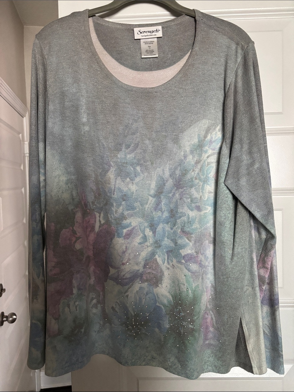Serengeti Floral Ombre Long Sleeve Top - Gray, Blue, Purple